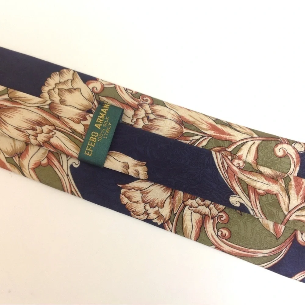 𝅺efebo Armani‎ - Men's 100% Silk Tie Blue Floral …